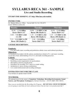 SYLLABUS RECA 361 - SAMPLE Live and Studio Recording  Tuesday