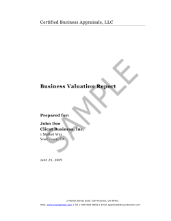 Business Valuation Report Certified Business Appraisals, LLC  Prepared for: