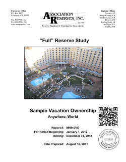 “Full” Reserve Study Sample Vacation Ownership Anywhere, World