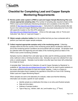 Checklist for Completing Lead and Copper Sample Monitoring Requirements o