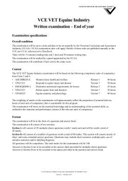 VCE VET Equine Industry Written examination – End of year Examination specifications