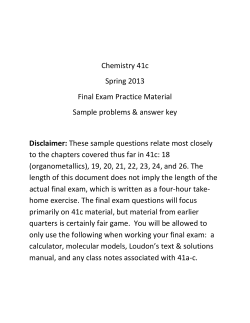 Chemistry 41c  Spring 2013  Final Exam Practice Material  Sample problems &amp; answer key 