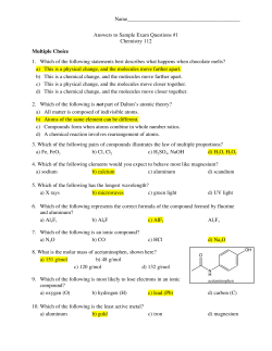 Name__________________________________________  Answers to Sample Exam Questions #1 Chemistry 112