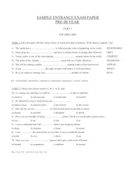 SAMPLE ENTRANCE EXAM PAPER PRE-IB YEAR PART 1 VOCABULARY