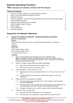 Standard Operating Procedure Title Table of Contents