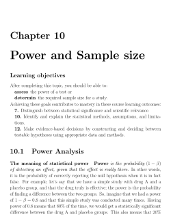 Power and Sample size Chapter 10 Learning objectives