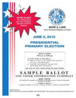 JUNE 5, 2012 PRESIDENTIAL PRIMARY ELECTION MARK A. LUNN