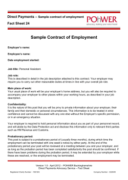 Sample Contract of Employment – Direct Payments
