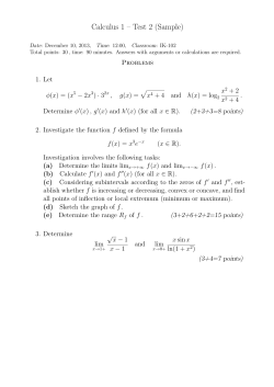 Calculus 1 – Test 2 (Sample)