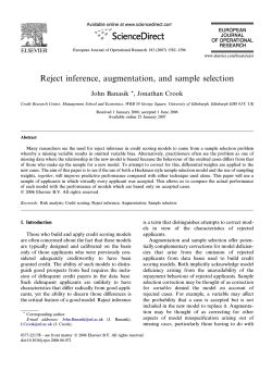 Reject inference, augmentation, and sample selection John Banasik , Jonathan Crook