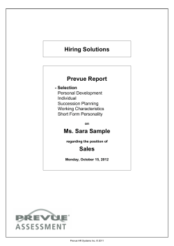 Hiring Solutions Prevue Report Ms. Sara Sample Sales