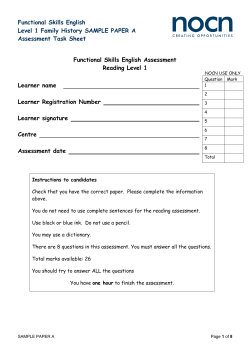 Functional Skills English Level 1 Family History SAMPLE PAPER A
