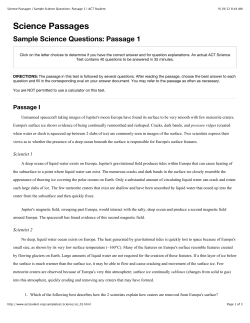 Science Passages Sample Science Questions: Passage 1