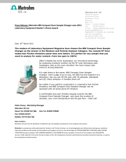 Press Release: Metrohm 885 Compact Oven Sample Changer wins 2011