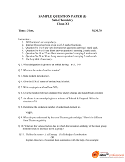 SAMPLE QUESTION PAPER (I) Sub-Chemistry Class-XI Time : 3 hrs.