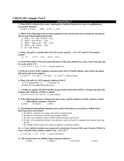 CHEM 102: Sample Test 5 CHAPTER 17