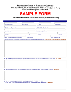 SAMPLE FORM  Honorable Order of Kentucky Colonels Good Works Program Application