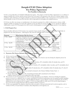 Sample- CCAI China Adoption Fee Policy/Agreement For Families in Kentucky