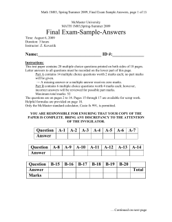 &#34;&amp; Math 1M03, Spring/Summer 2009, Final Exam Sample Answers, page 1... McMaster University MATH 1M03,Spring-Summer 2009