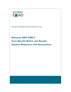 Released 2009 OSSLT Item-Specific Rubric and Sample Student Responses with Annotations