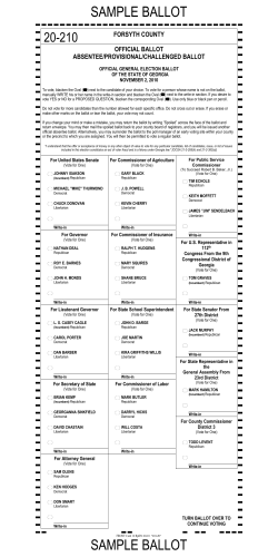 FORSYTH COUNTY OFFICIAL BALLOT ABSENTEE/PROVISIONAL/CHALLENGED BALLOT OFFICIAL GENERAL ELECTION BALLOT