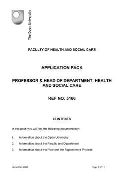 APPLICATION PACK PROFESSOR &amp; HEAD OF DEPARTMENT, HEALTH AND SOCIAL CARE