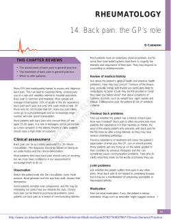 RHEUMATOLOGY 14. Back pain: the GP’s role THIS CHAPTER REVIEWS G Cameron