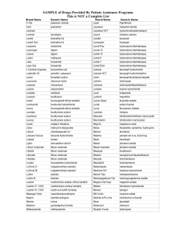 SAMPLE of Drugs Provided By Patient Assistance Programs