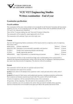 VCE VET Engineering Studies Written examination – End of year Overall conditions