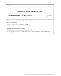 Mock IGCSE Sample Examination Paper CHEMISTRY PAPER 1 Multiple Choice 45 minutes
