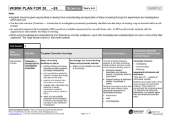 WORK PLAN FOR 20 Science SAMPLE Years 8&ndash;9