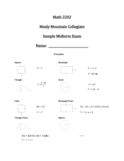 Math 2202 Mealy Mountain Collegiate Sample Midterm Exam Name: