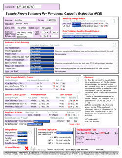 Sample Report Summary For Functional Capacity Evaluation (FCE)