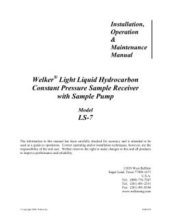 Welker Light Liquid Hydrocarbon Constant Pressure Sample Receiver