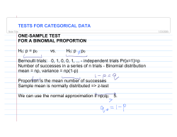 TESTS FOR CATEGORICAL DATA ONE-SAMPLE TEST FOR A BINOMIAL PROPORTION H