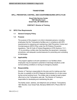 SIDNEY MT SPCC PLAN - VERSION 1 - Page 1... TRANSYSTEMS SPILL, PREVENTION, CONTROL, AND COUNTERMEASURES (SPCC) PLAN