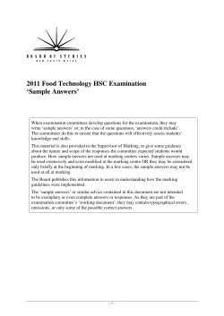 2011 Food Technology HSC Examination ‘Sample Answers’