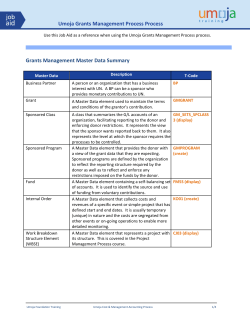 Grants Management Master Data Summary Umoja Grants Management Process Process