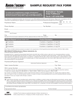 SAMPLE REQUEST FAX FORM Androderm Sample Order Fulfi llment