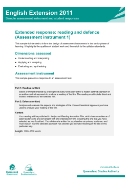 English Extension 2011 Extended response: reading and defence (Assessment instrument 1)