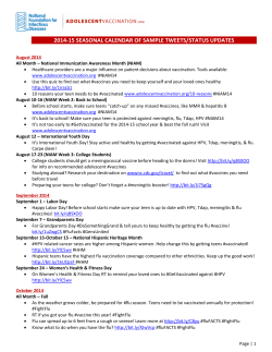 2014-15 SEASONAL CALENDAR OF SAMPLE TWEETS/STATUS UPDATES