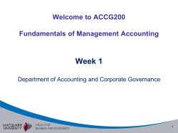 Week 1  Welcome to ACCG200 Fundamentals of Management Accounting