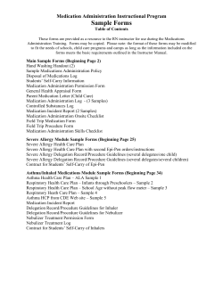 Sample Forms Medication Administration Instructional Program Table of Contents