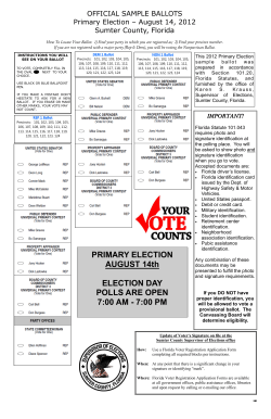 OFFICIAL SAMPLE BALLOTS Primary Election – August 14, 2012 Sumter County, Florida