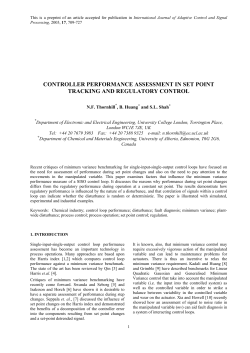 CONTROLLER PERFORMANCE ASSESSMENT IN SET POINT TRACKING AND REGULATORY CONTROL