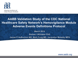 AABB Validation Study of the CDC National Adverse Events Definitions Protocol
