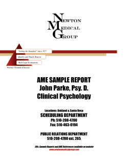AME SAMPLE REPORT John Parke, Psy. D. Clinical Psychology