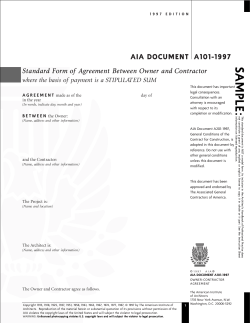 SAMPLE: : AIA DOCUMENT A101-1997 Standard Form of Agreement Between Owner and Contractor