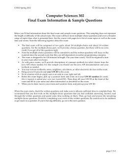 Computer Sciences 302 Final Exam Information &amp; Sample Questions 