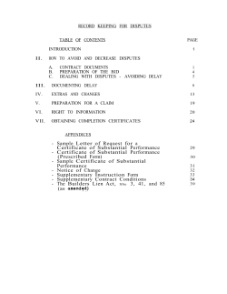 RECORD KEEPING FOR DISPUTES TABLE OF CONTENTS PAGE INTRODUCTION